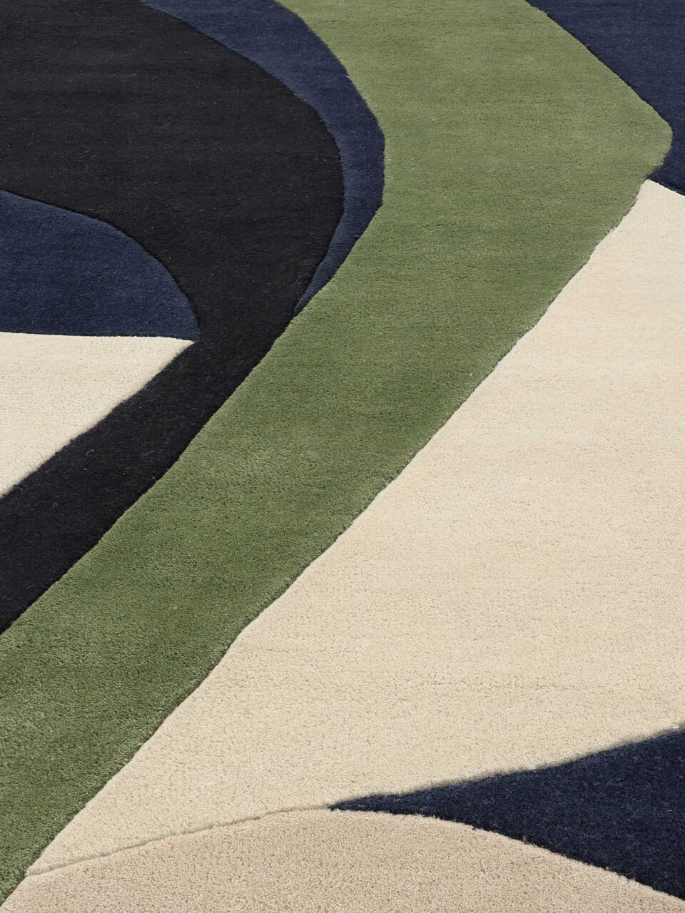 Hand-Knotted Geometric Modern Rug – Custom Bespoke Green, Black, Navy Blue Area Rug