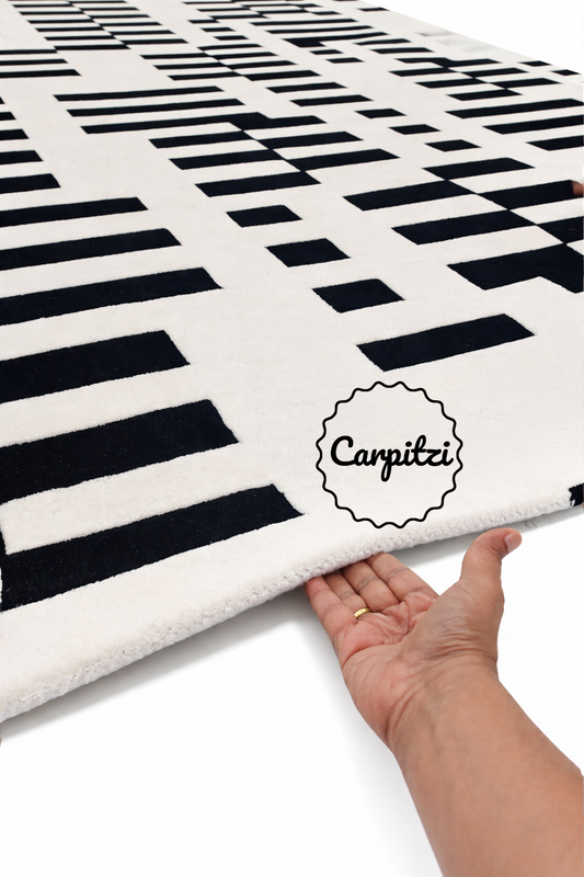 Black White Nordic Geometric Rug | Hand Tufted Modern Scandinavian Area Rug | Carpitzi Carpitzi