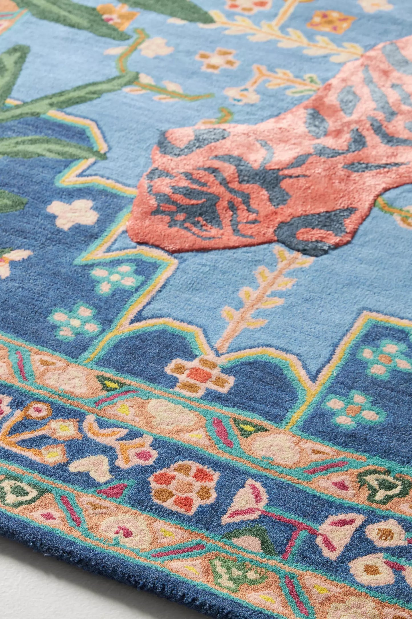 Bengal Tiger Botanical Tufted Rug – Handcrafted Jungle-Inspired Wool Carpet for Living Room