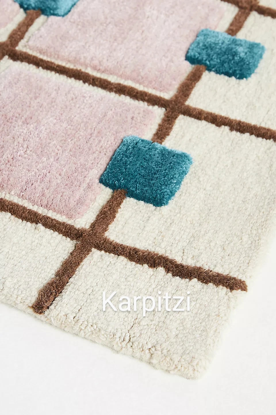 Luxurious Pink Check Pattern Woolen Tufted Rugs - Anthro-Inspired Modern Handmade Area Rugs for Living Room, Bedroom, Hall & Kitchen.