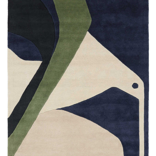 Hand-Knotted Geometric Modern Rug – Custom Bespoke Green, Black, Navy Blue Area Rug
