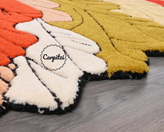 Multicolor Leaf Shaped Tufted Rug – Artistic Modern Accent Rug for Living Room & Bedroom Carpitzi