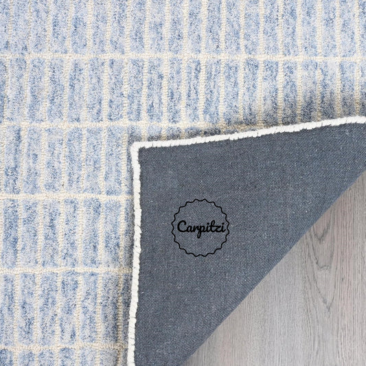 Capitola Grid Wool Rug – Modern Hand-Tufted Blue & White Area Rug Carpitzi