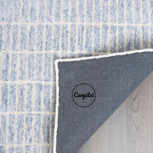 Capitola Grid Wool Rug – Modern Hand-Tufted Blue & White Area Rug Carpitzi