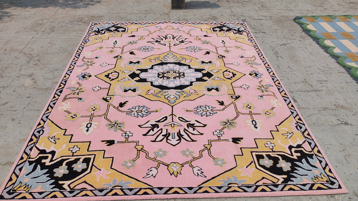 Hand-Tufted Persian-inspired Pink Floral Wool Rug