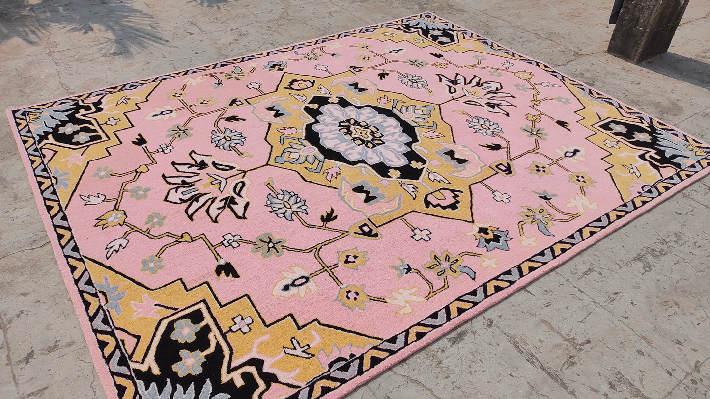 Hand-Tufted Persian-inspired Pink Floral Wool Rug