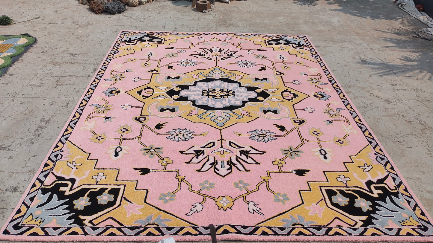 Hand-Tufted Persian-inspired Pink Floral Wool Rug
