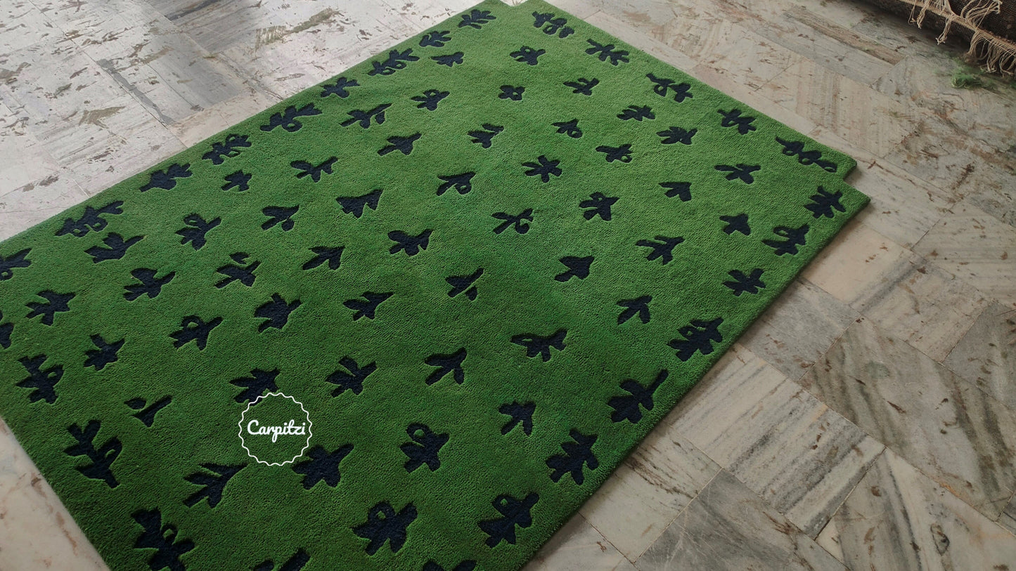 Big Buds Green Rug – Hand-Tufted Modern Botanical New Zealand Wool Carpet Carpitzi