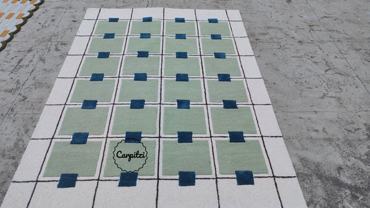 Green Geometric Grid Tufted Rug – Modern Anthro Style Area Rug Carpitzi