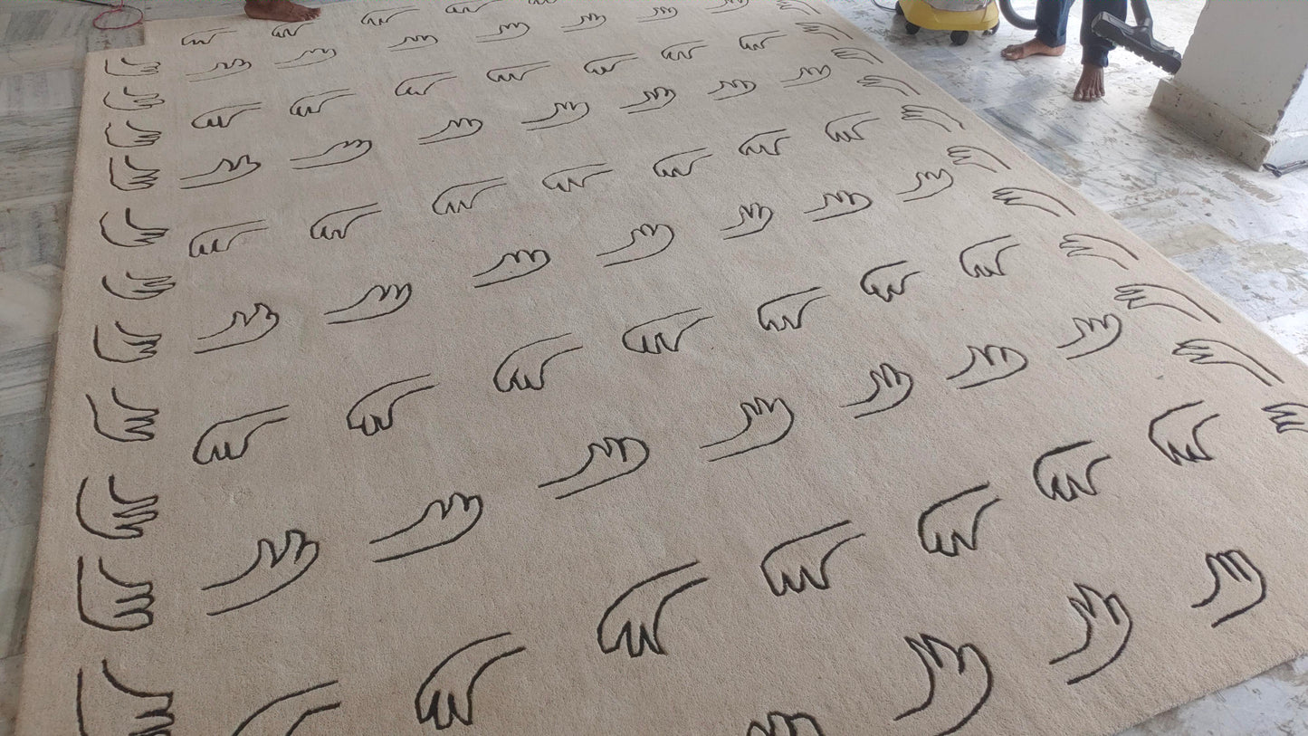 Hands Beige Hand Tufted Nordic Wool Rug- Modern Geometric Rug for Office, Kids Room, Living Room, Entryway, Hall and Kitchen- 8x10, 9x12 Rug