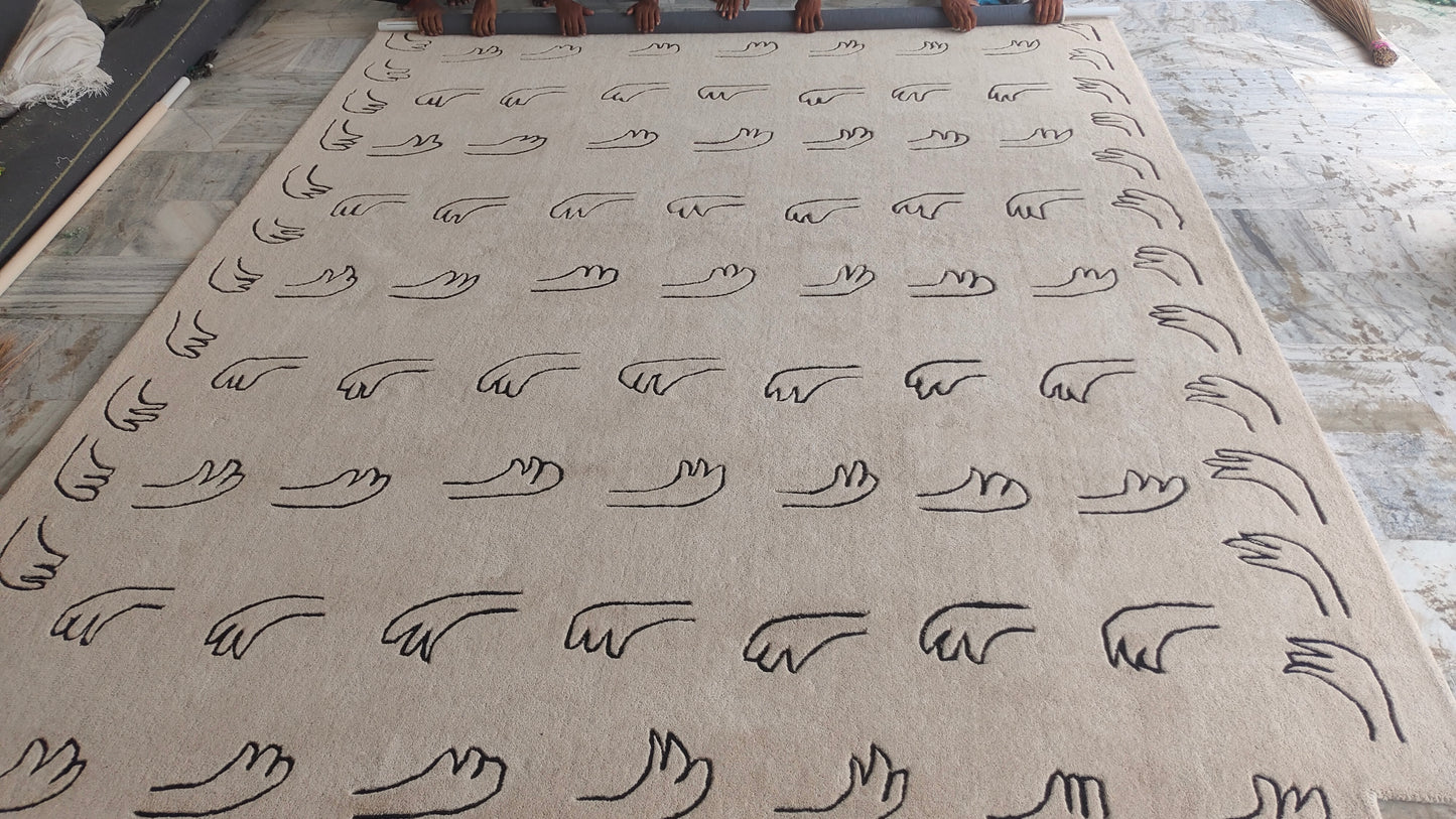 Hands Beige Hand Tufted Nordic Wool Rug- Modern Geometric Rug for Office, Kids Room, Living Room, Entryway, Hall and Kitchen- 8x10, 9x12 Rug