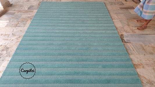 Blue Plush Nordic Tufted Rug – Minimalist Modern Striped Area Carpet, Carpitzi