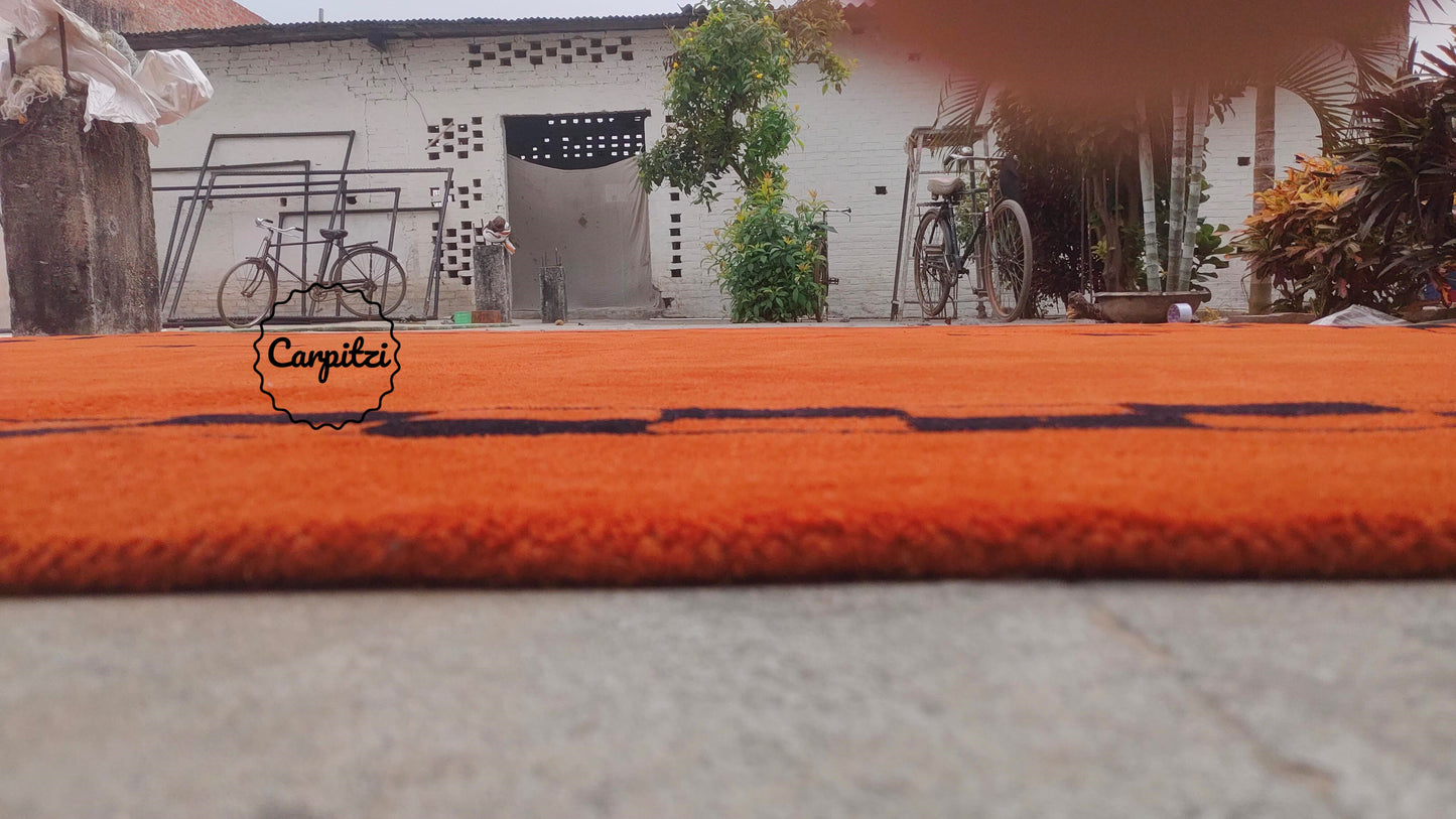 Handmade Rust Nordic Rug | Modern Minimal Wool Area Rug