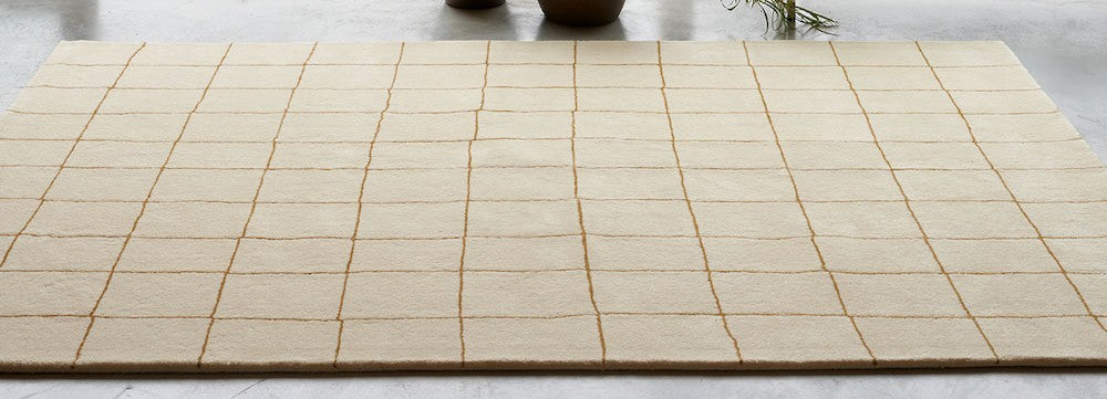 Minimal Grid Hand-Tufted Rug - Modern Geometric Beige 9x12 Area Rug for Living Room