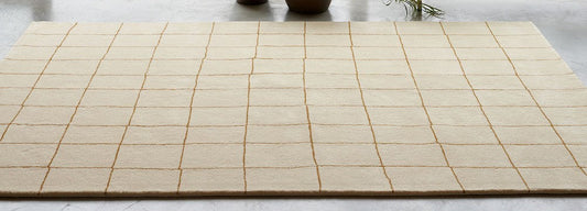 Minimal Grid Hand-Tufted Rug - Modern Geometric Beige 9x12 Area Rug for Living Room Carpitzi