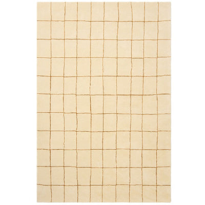Minimal Grid Hand-Tufted Rug - Modern Geometric Beige 9x12 Area Rug for Living Room