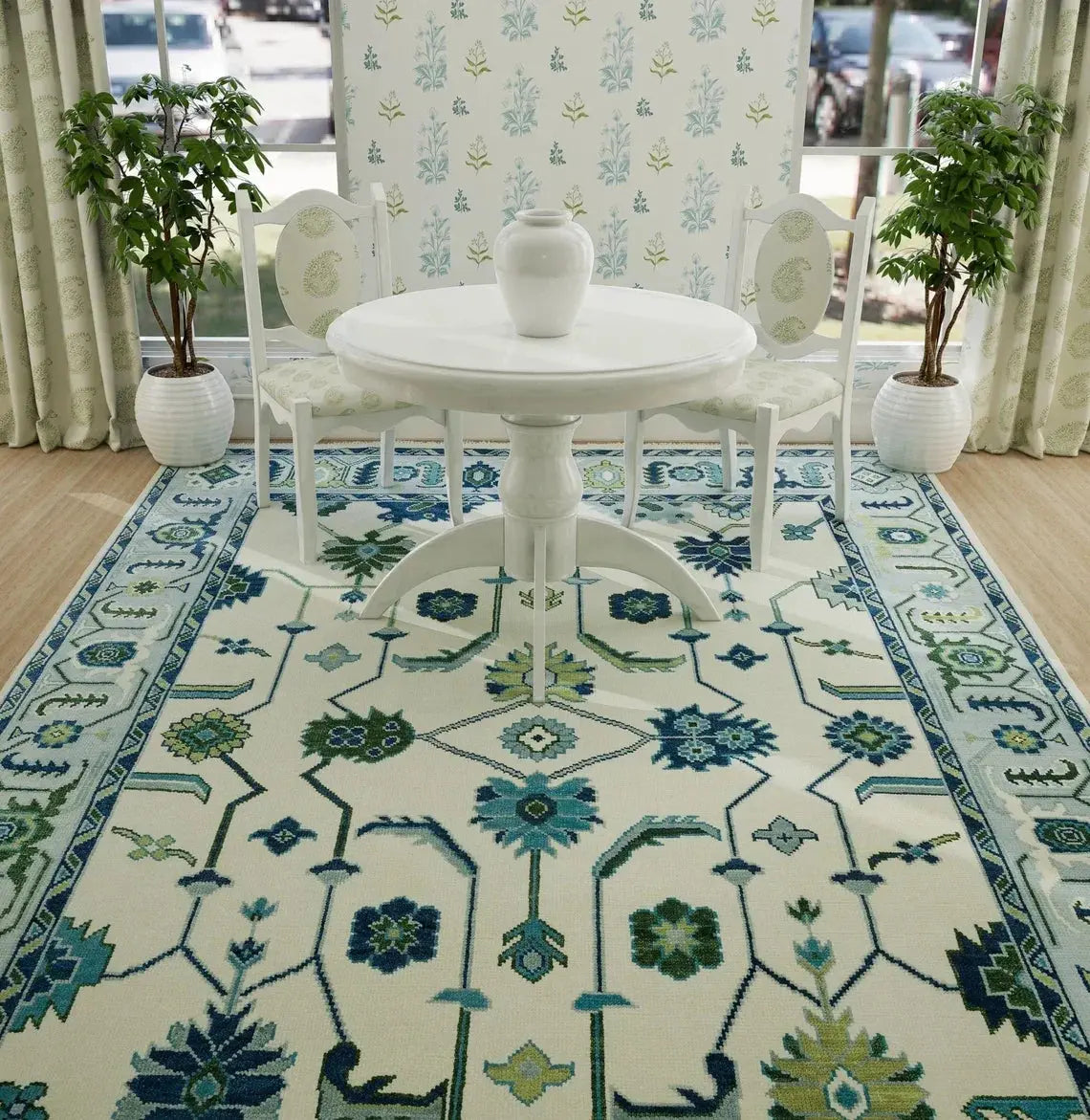 Azure Harmony Oushak - Hand-Knotted Turkish Rug | Blue & Ivory with Green and Navy Accents | Modern Oushak Rug Carpitzi