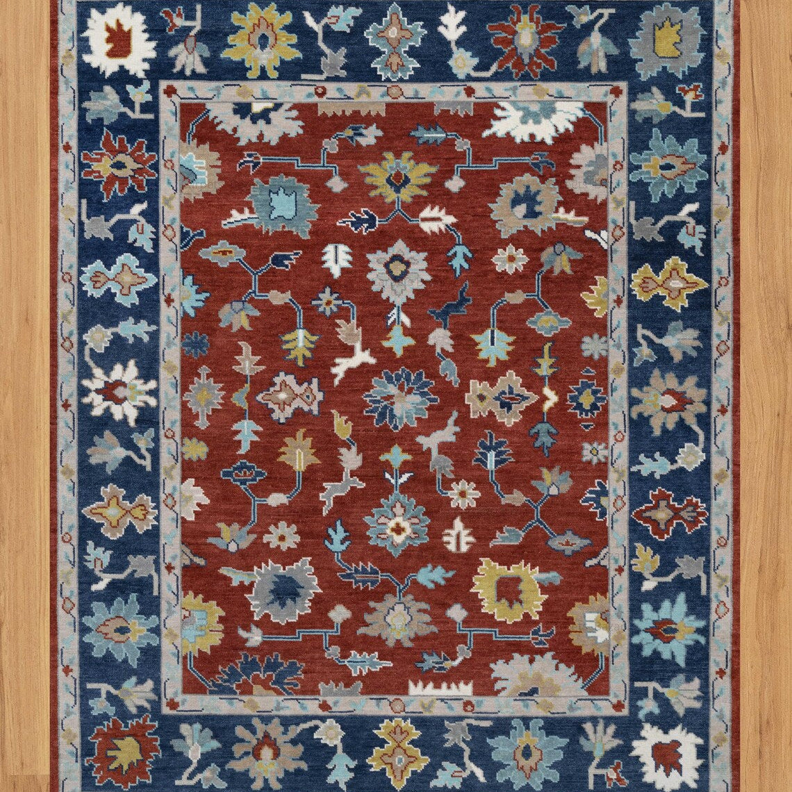Crimson Blossom Oushak - Handmade 9x12 Area Rug | Vibrant Red Base with Floral & Botanical Patterns | Bold, Vibrant, Hand-Knotted Rug