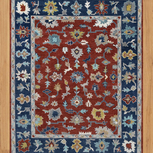 Crimson Blossom Oushak - Handmade 9x12 Area Rug | Vibrant Red Base with Floral & Botanical Patterns | Bold, Vibrant, Hand-Knotted Rug