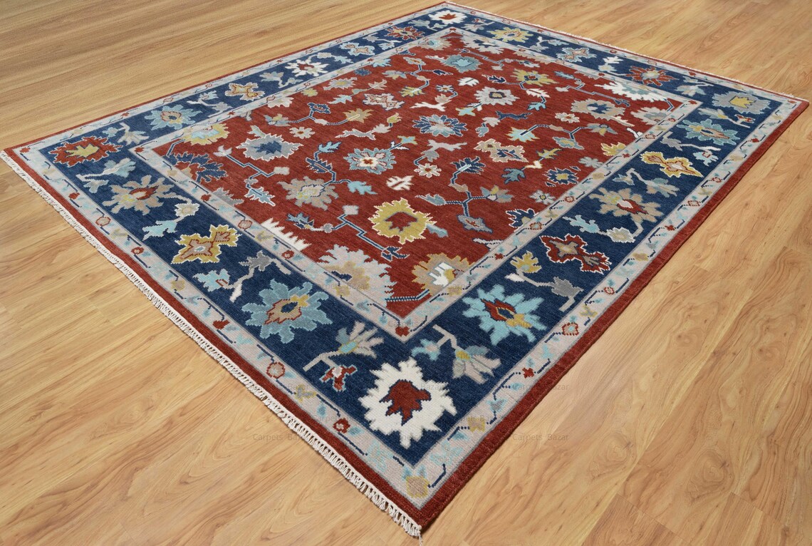 Crimson Blossom Oushak - Handmade 9x12 Area Rug | Vibrant Red Base with Floral & Botanical Patterns | Bold, Vibrant, Hand-Knotted Rug
