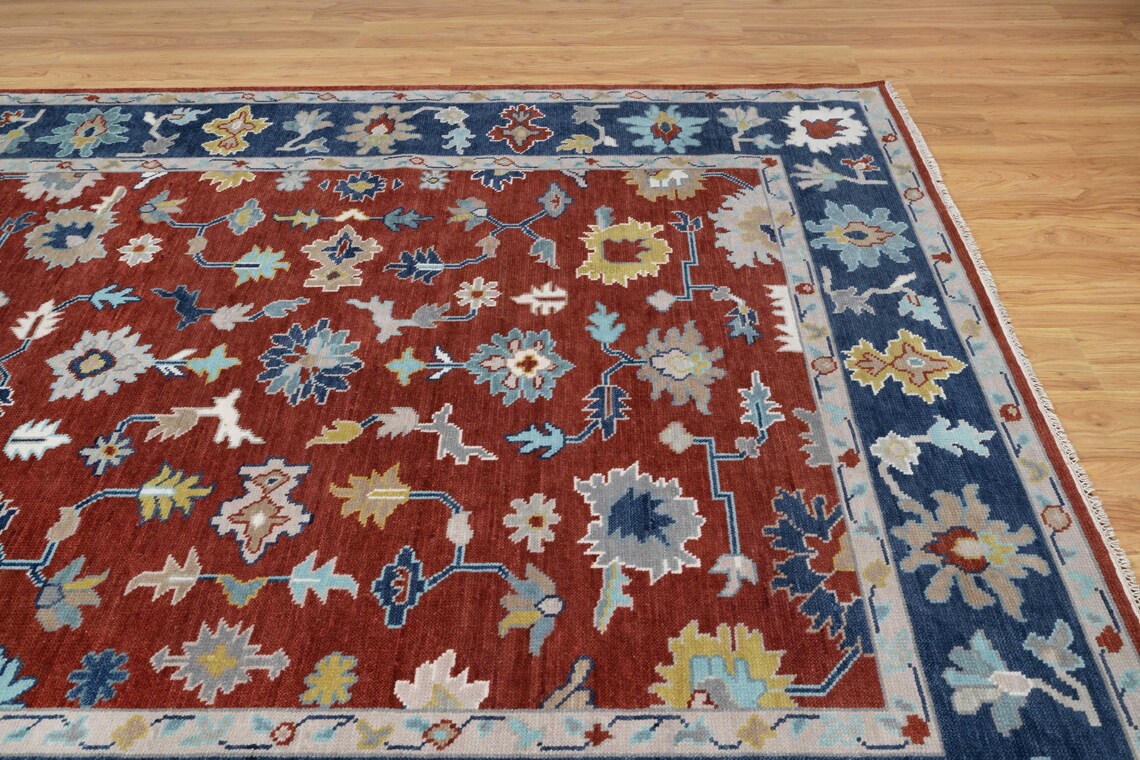 Crimson Blossom Oushak - Handmade 9x12 Area Rug | Vibrant Red Base with Floral & Botanical Patterns | Bold, Vibrant, Hand-Knotted Rug