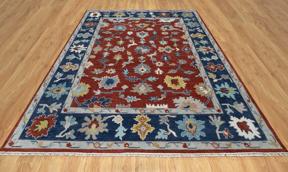 Crimson Blossom Oushak - Handmade 9x12 Area Rug | Vibrant Red Base with Floral & Botanical Patterns | Bold, Vibrant, Hand-Knotted Rug