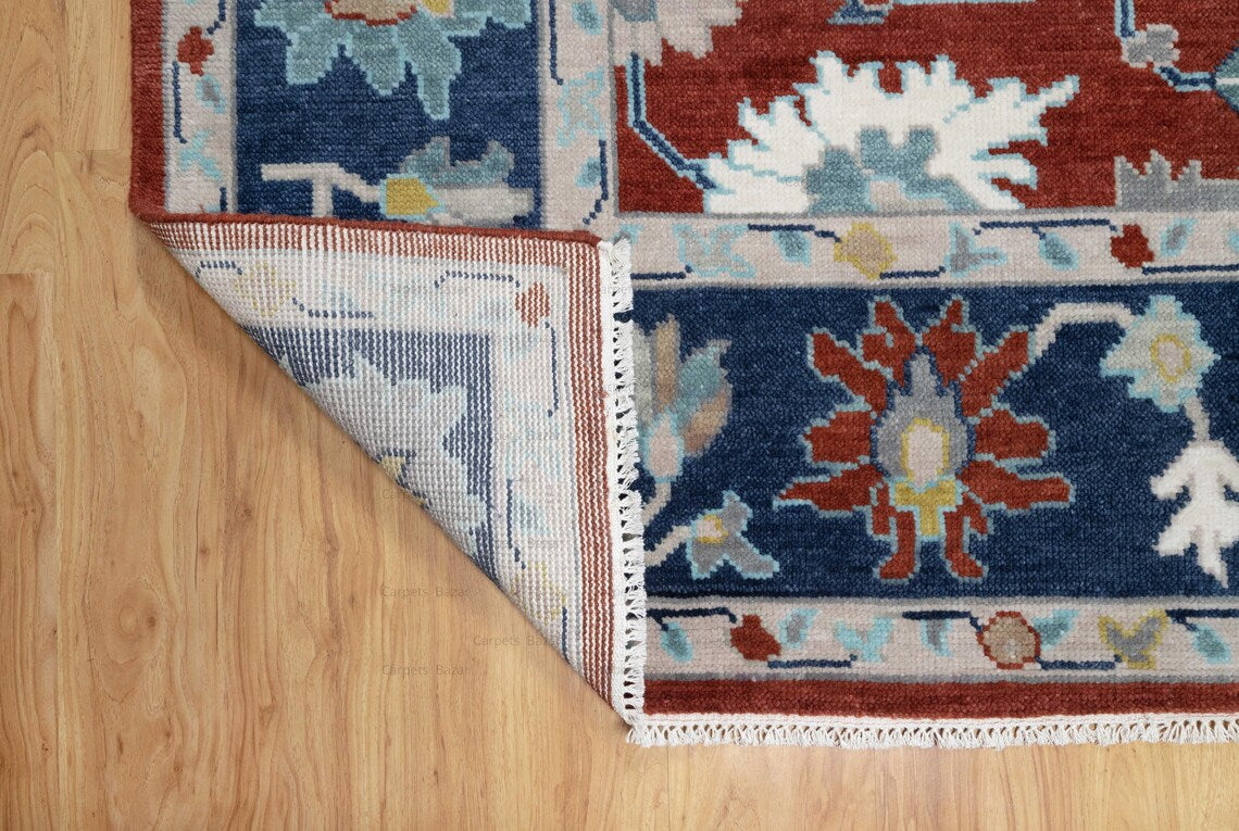 Crimson Blossom Oushak - Handmade 9x12 Area Rug | Vibrant Red Base with Floral & Botanical Patterns | Bold, Vibrant, Hand-Knotted Rug