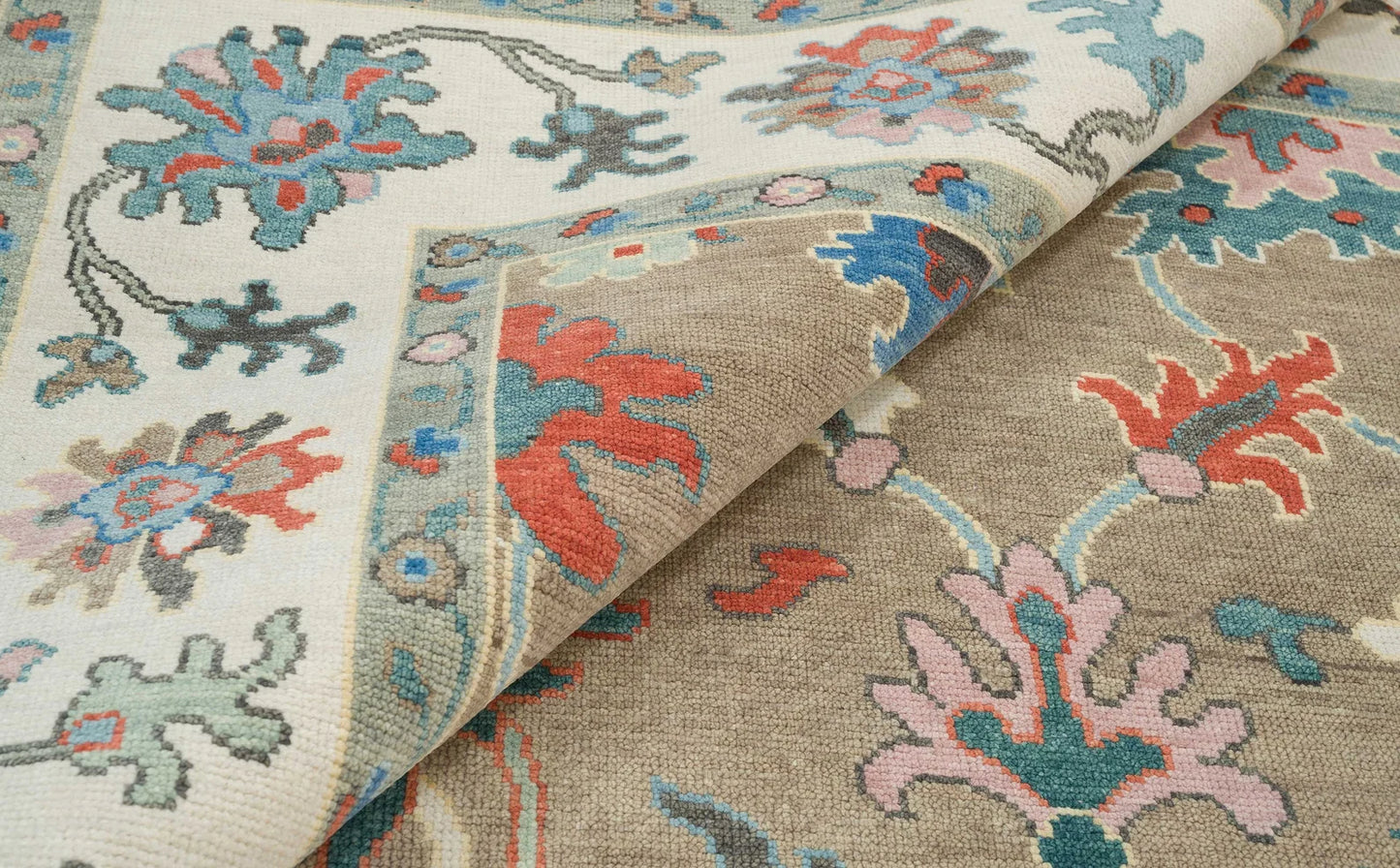 Neutral Oushak Rug – Beige & Ivory Wool Area Rug | Handknotted Turkish Rug 8x10 / 9x12 for Modern Bedroom or Living Room