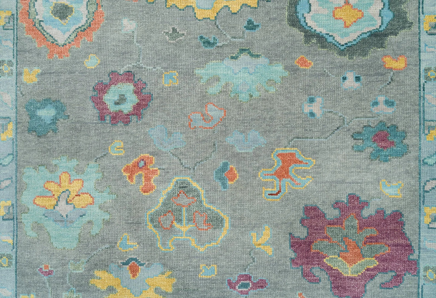 Modern Oushak Rug – Gray Green Wool | Colorful Abstract Turkish Area Rug