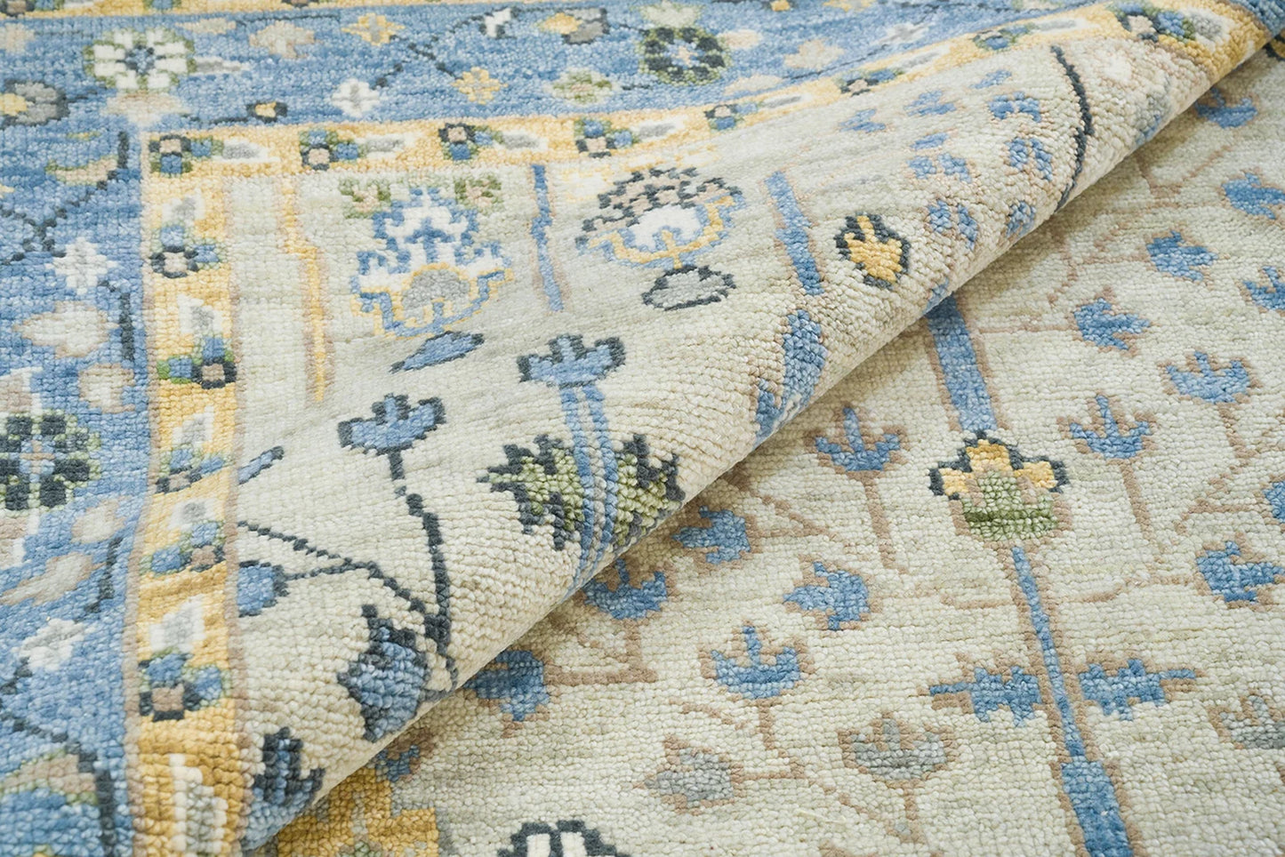 Handmade Persian Rug – Yellow Blue Floral Wool Area Rug 8x10 | Cream, Gold, Green & Ivory for Living Room