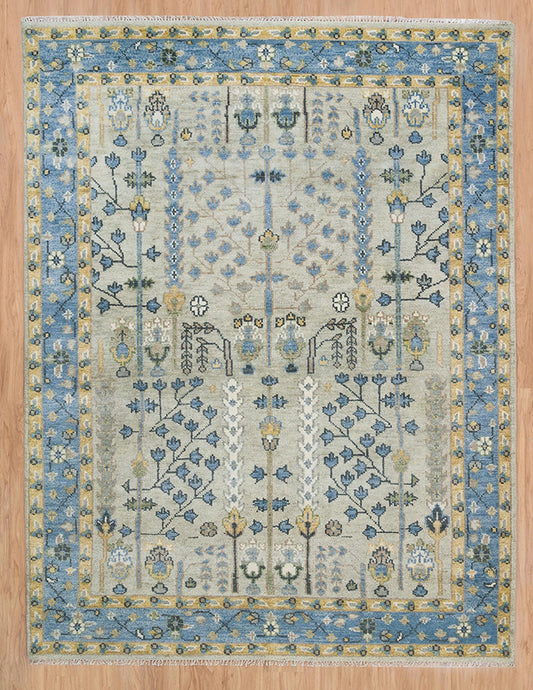 Handmade Persian Rug – Yellow Blue Floral Wool Area Rug 8x10 | Cream, Gold, Green & Ivory for Living Room