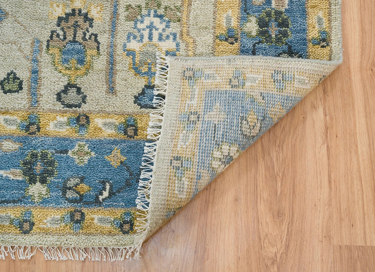 Handmade Persian Rug – Yellow Blue Floral Wool Area Rug 8x10 | Cream, Gold, Green & Ivory for Living Room