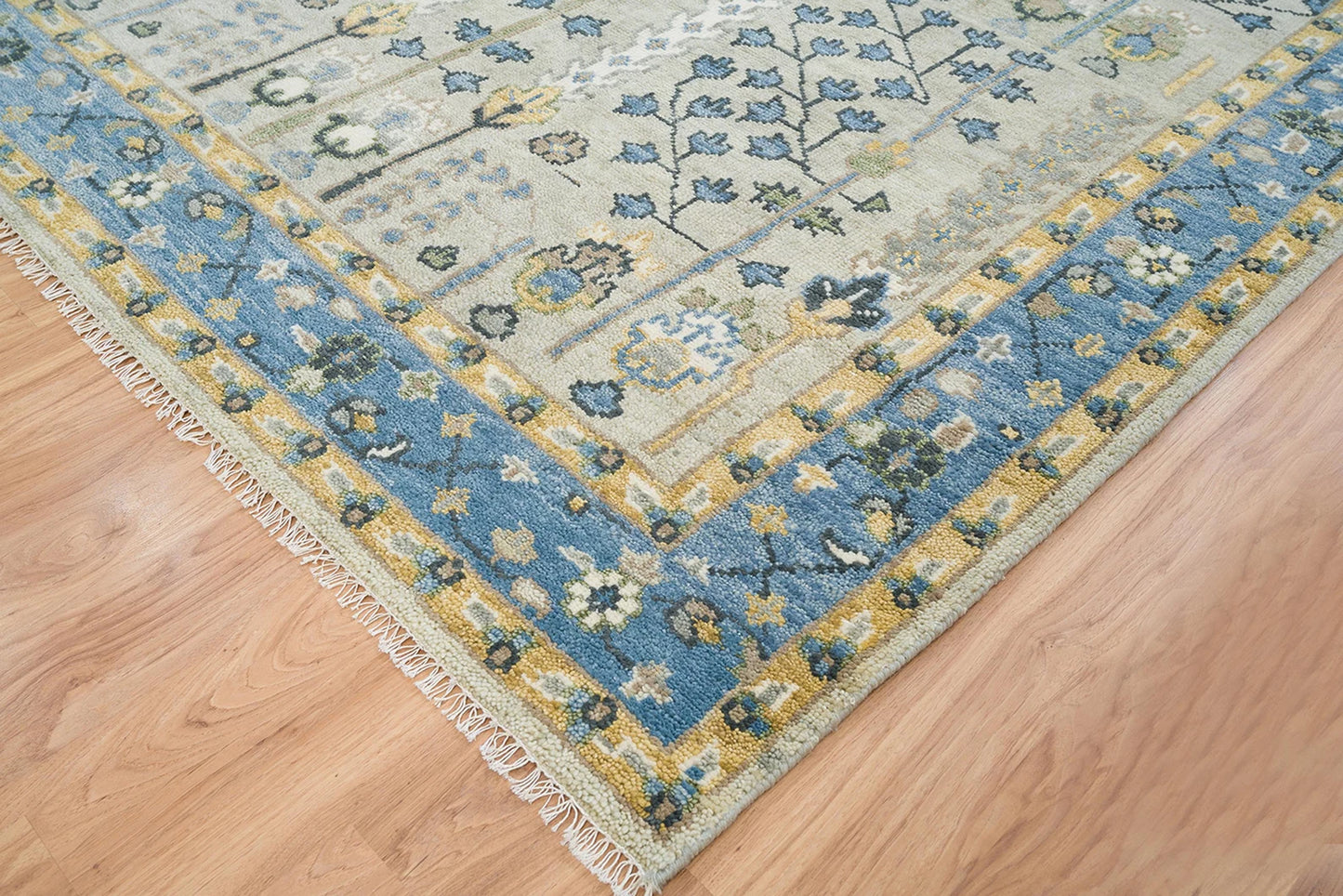 Handmade Persian Rug – Yellow Blue Floral Wool Area Rug 8x10 | Cream, Gold, Green & Ivory for Living Room