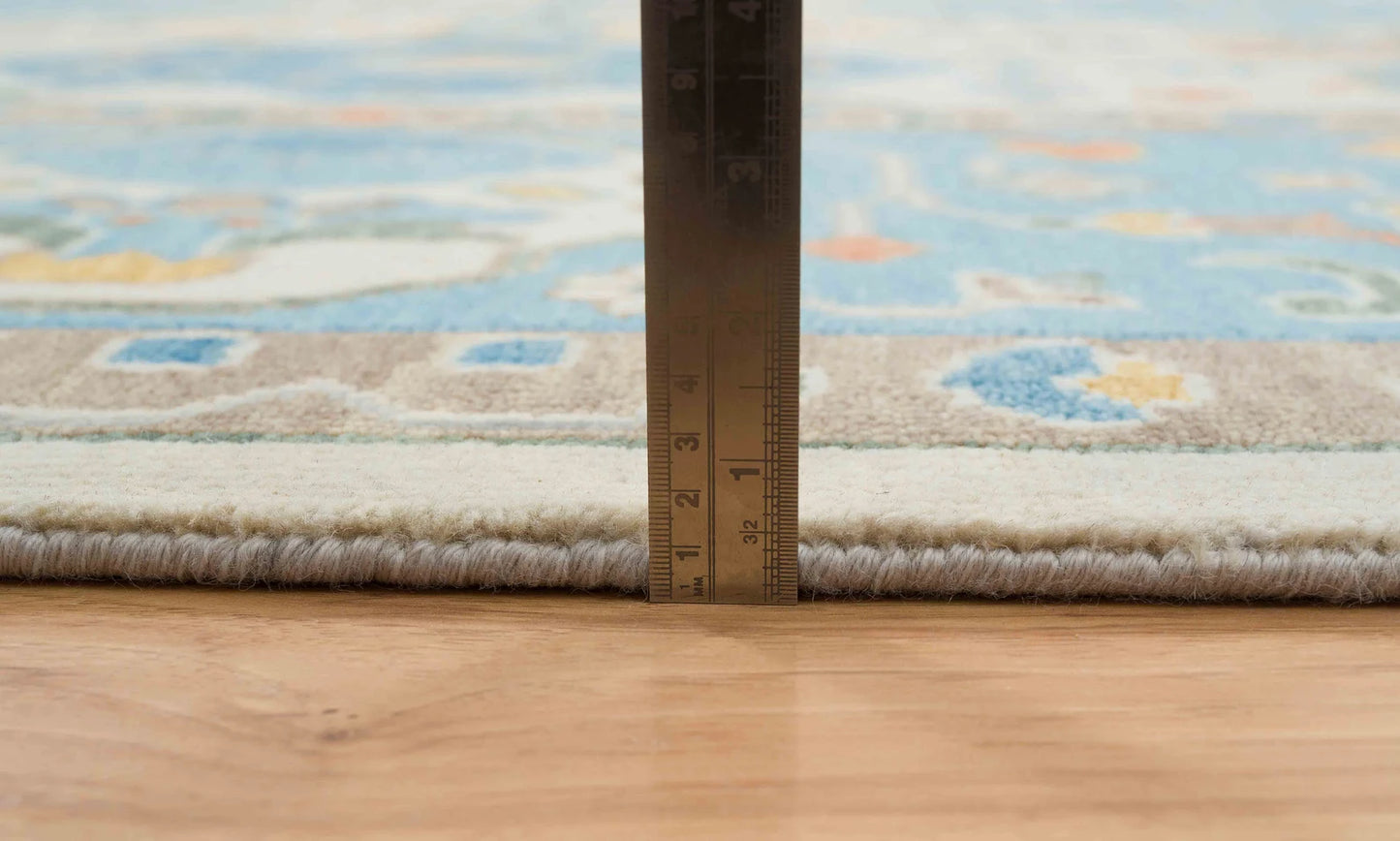 Modern Oushak Rug – 8x10 & 9x12 | Mustard Gold, Ivory, Beige & Light Blue | Handmade Turkish Wool Area Rug for Living Room