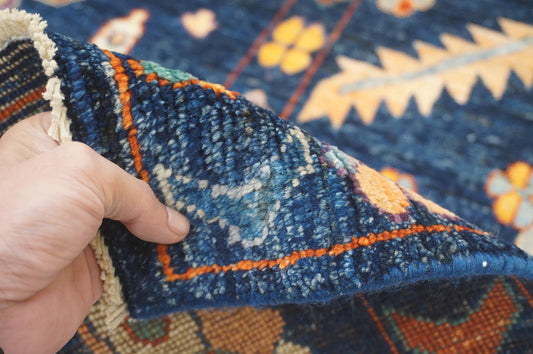 Modern Hand-Knotted Navy Multicolor Oushak Rug – Colorful Wool Rug for Living Room, Kids, or Bedroom Carpitzi