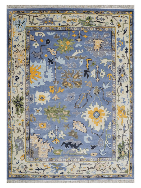 Blue Indo Oushak Rug – Hand-Knotted Antique-Style Wool Area Rug (Multiple Sizes)