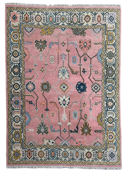 Pink Oushak Hand-Knotted Rug – Handmade Antique-Inspired Living Room Carpet