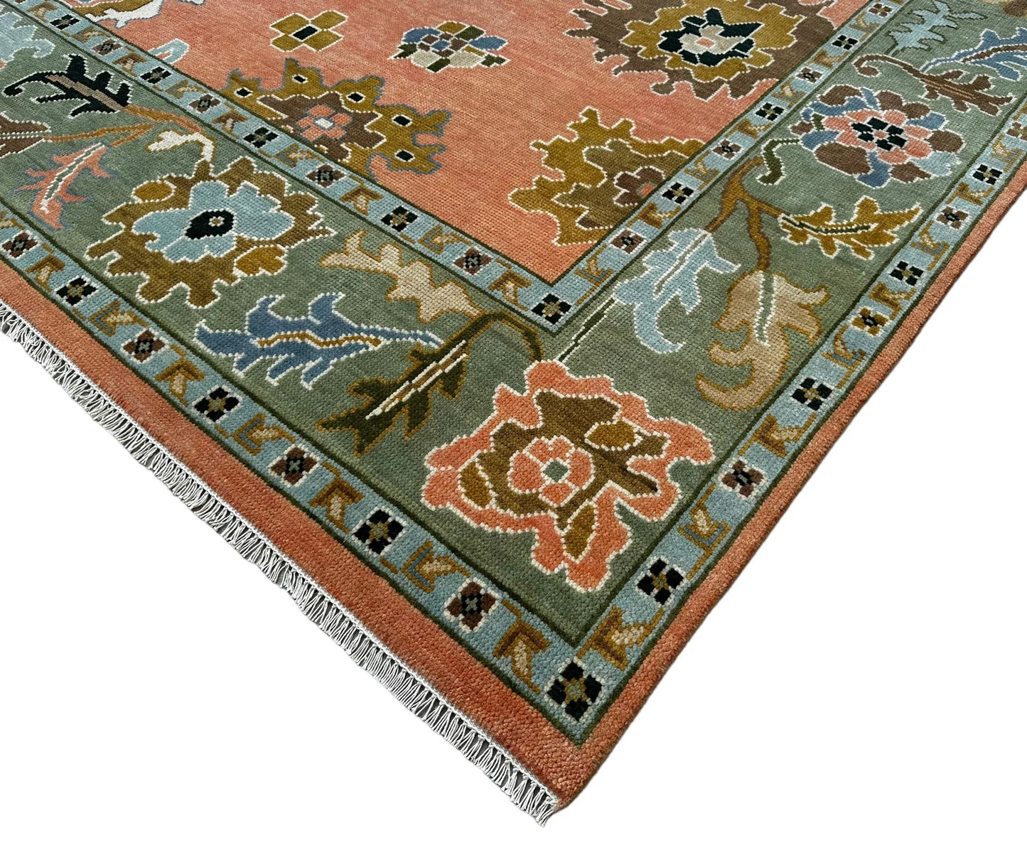 Pink Oushak Hand-Knotted Peach Indo Oushak Wool Rug – Antique Turkish-Inspired Handmade Oriental CarpetHand-Knotted Rug – Handmade Antique-Inspired Living Room Carpet (Copy)