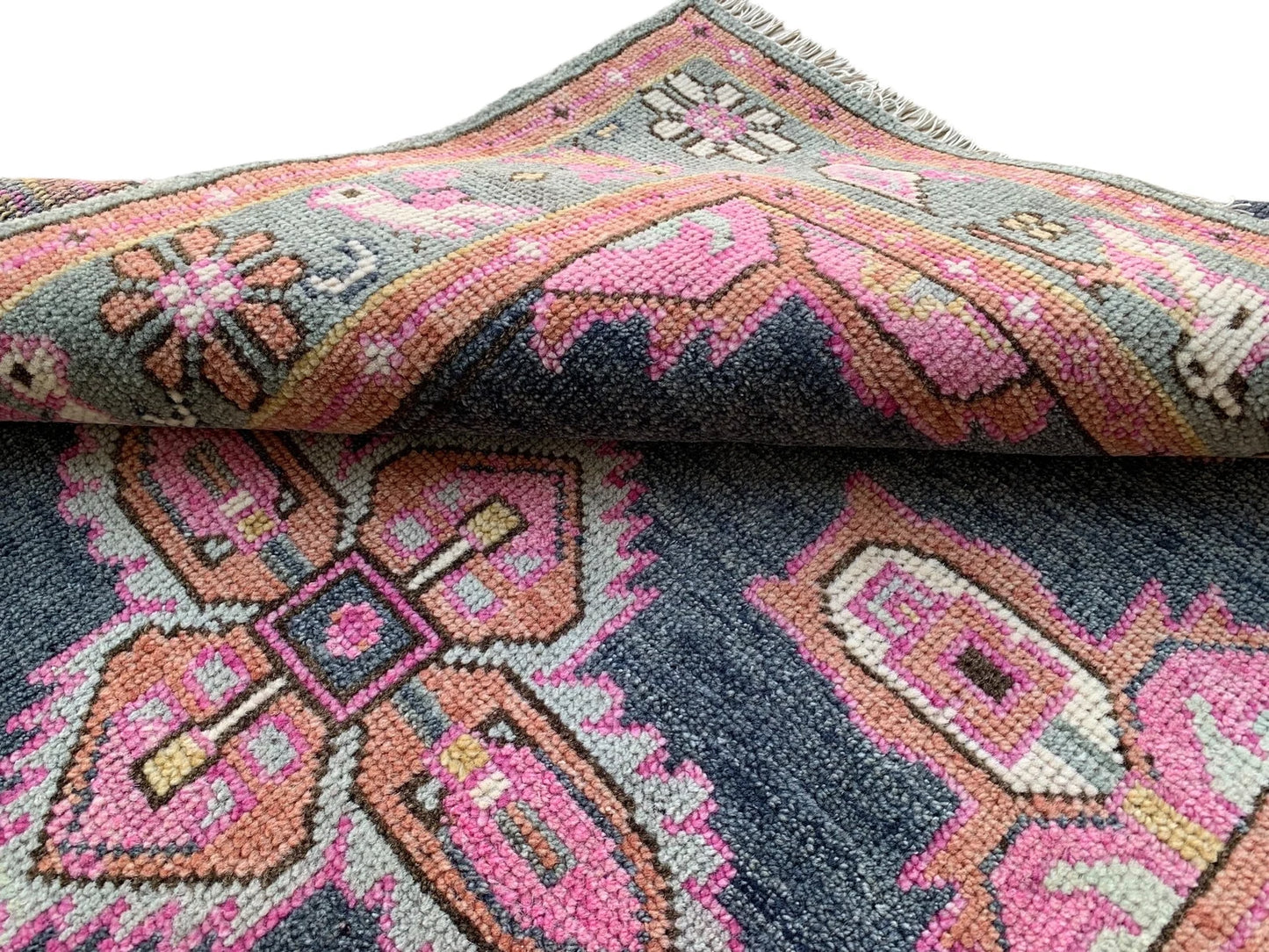 Hand-Knotted Navy Blue Turkish Oushak Rug – Large Wool Oriental Area Rug for Living Room or Bedroom