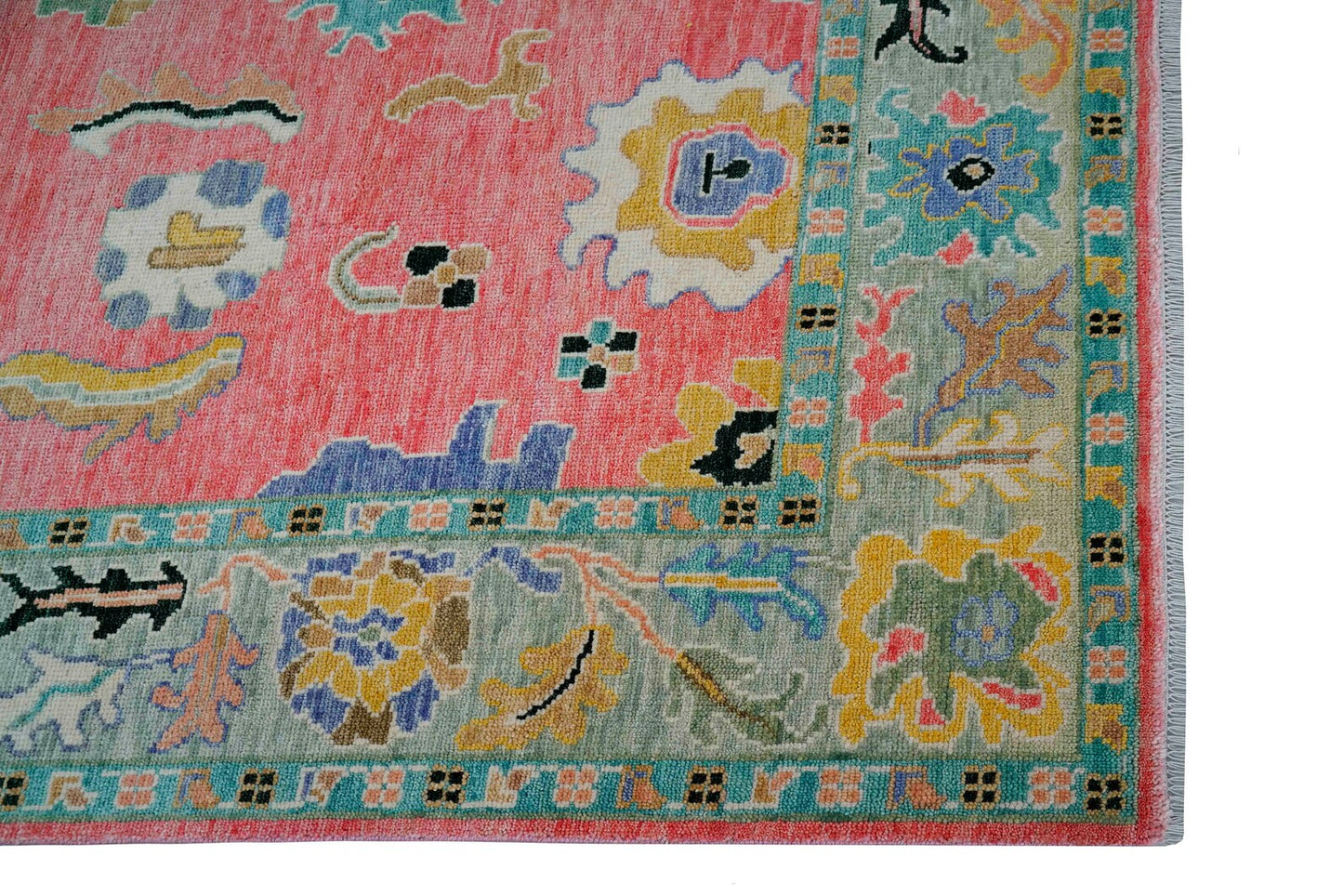Handmade Pink & Moss Oushak Rug – Antique Ethnic Wool Carpet | Turkish Rug in Multiple Sizes for Living Room or Bedroom