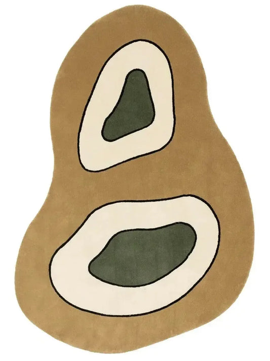 Irregular Shape Beige Brown-Green Rug – Hand-Tufted Modern Area Rug - Carpitzi