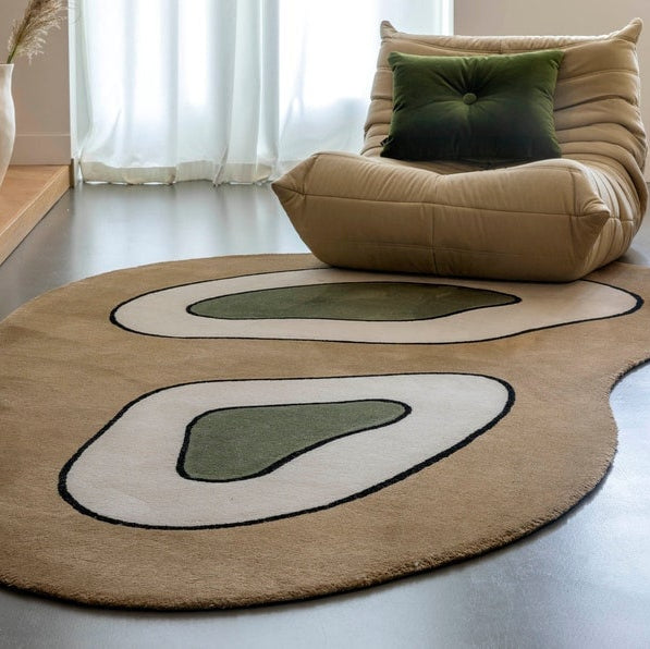 Irregular Shape Beige brown-green Tufted Rug