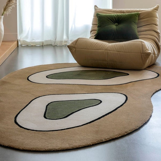 Irregular Shape Beige brown-green Tufted Rug
