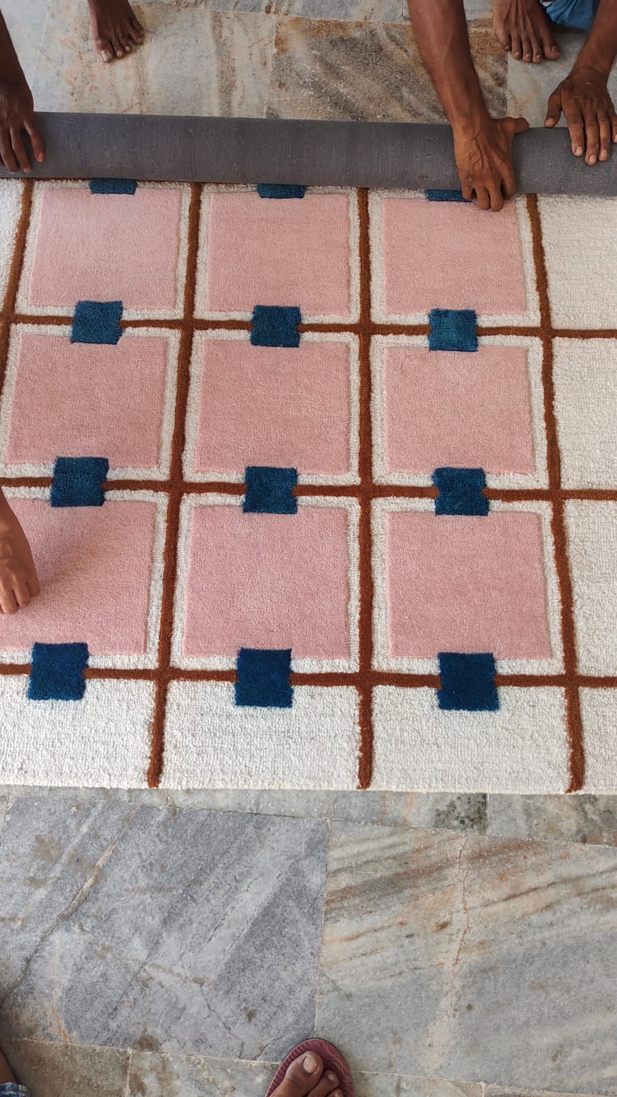 Luxurious Pink Check Pattern Woolen Tufted Rugs - Anthro-Inspired Modern Handmade Area Rugs for Living Room, Bedroom, Hall & Kitchen.