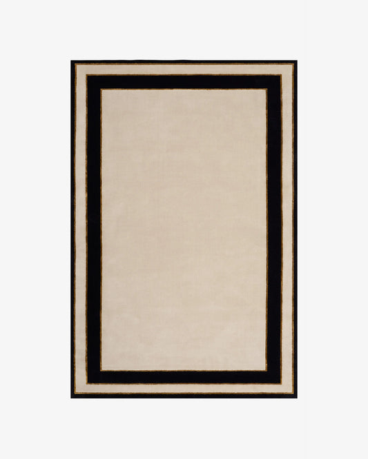 Hand Tufted Midnight Frame Solid beige Rug – Geometric Nordic Wool Rug for Bedroom Aesthetic