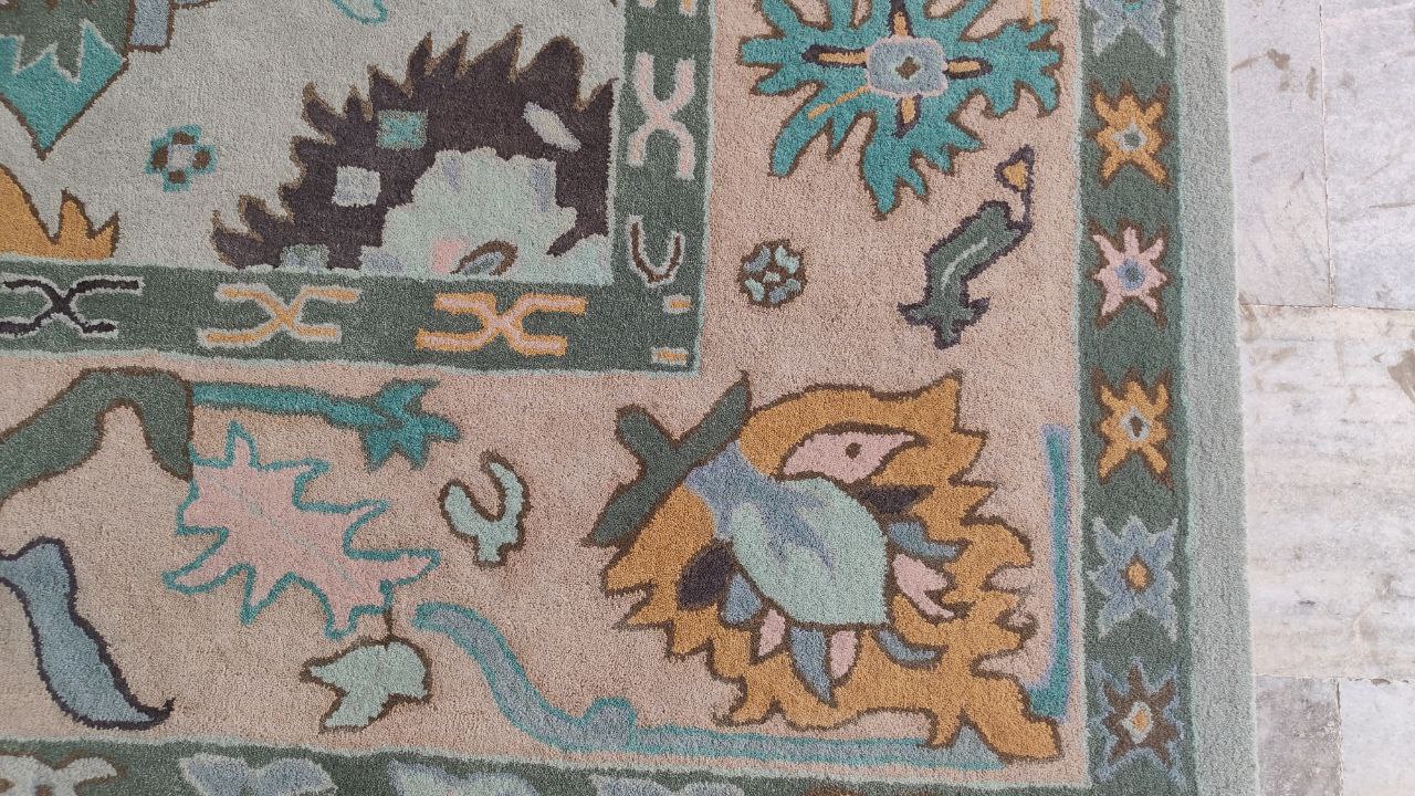 Oushak Hand Woven Rustic Boho Rug, Light Blue Beige Oriental Vintage Rug