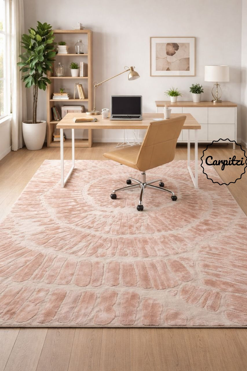Blush Pink Abstract Hand Tufted Rug – Modern Textured Wool Area Rug Carpitzi