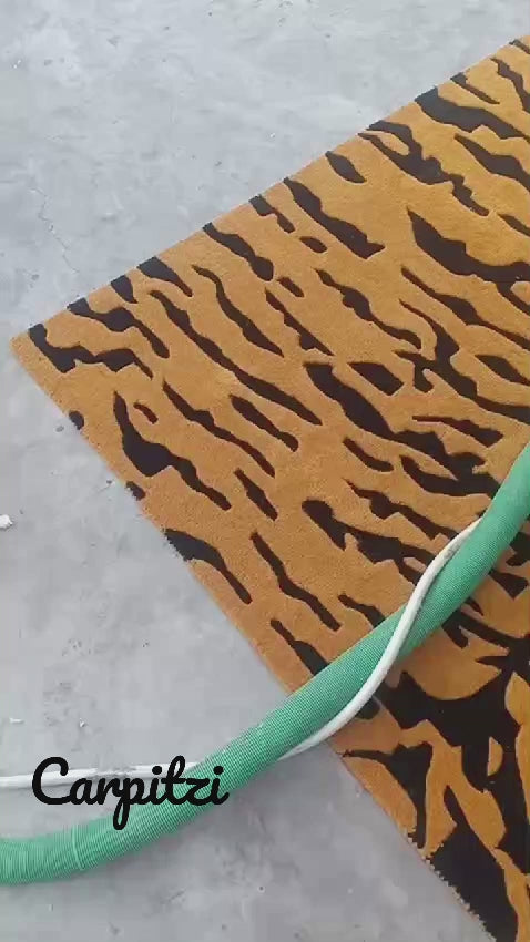 Hand-Tufted Gold - Black Animal Print Wool Rug - Custom Sizes for Living Room and Outdoor Use | 8x10, 8x11, 9x10, 9x12 Rugs