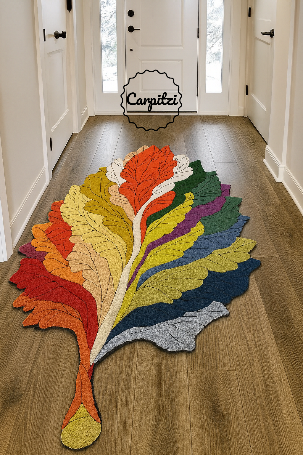 Multicolor Leaf Shaped Tufted Rug – Artistic Modern Accent Rug for Living Room & Bedroom Carpitzi