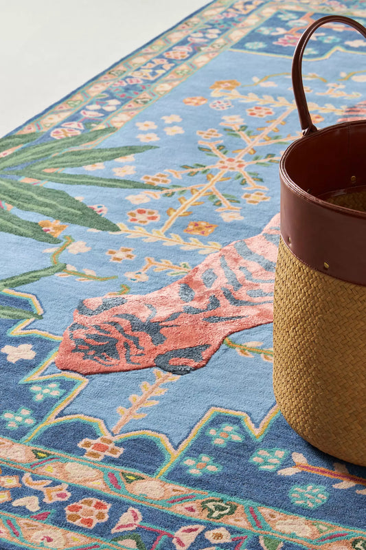 Bengal Tiger Botanical Tufted Rug – Handcrafted Jungle-Inspired Wool Carpet for Living Room